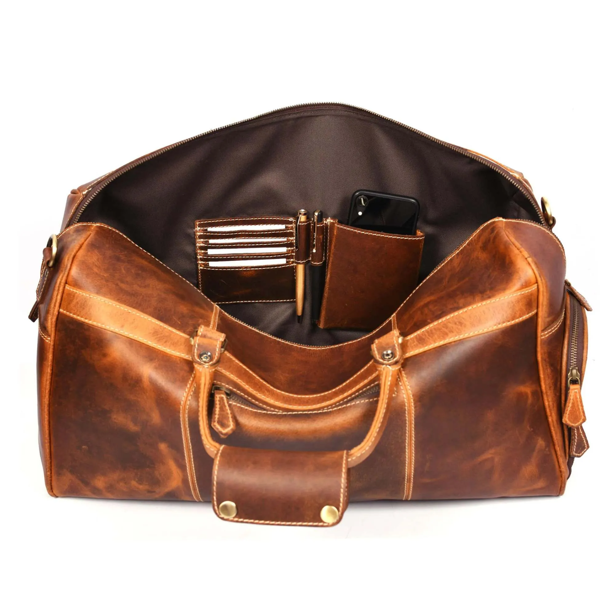 The Voyager Duffle - Cognac Full-Grain Distressed Leather Duffle Bag