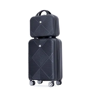 Tripcomp 2302-2Black 2 Pcs Hardside Suitcase with Spinner Wheels Lightweight Carry On Luggage, Black, 14"/20"