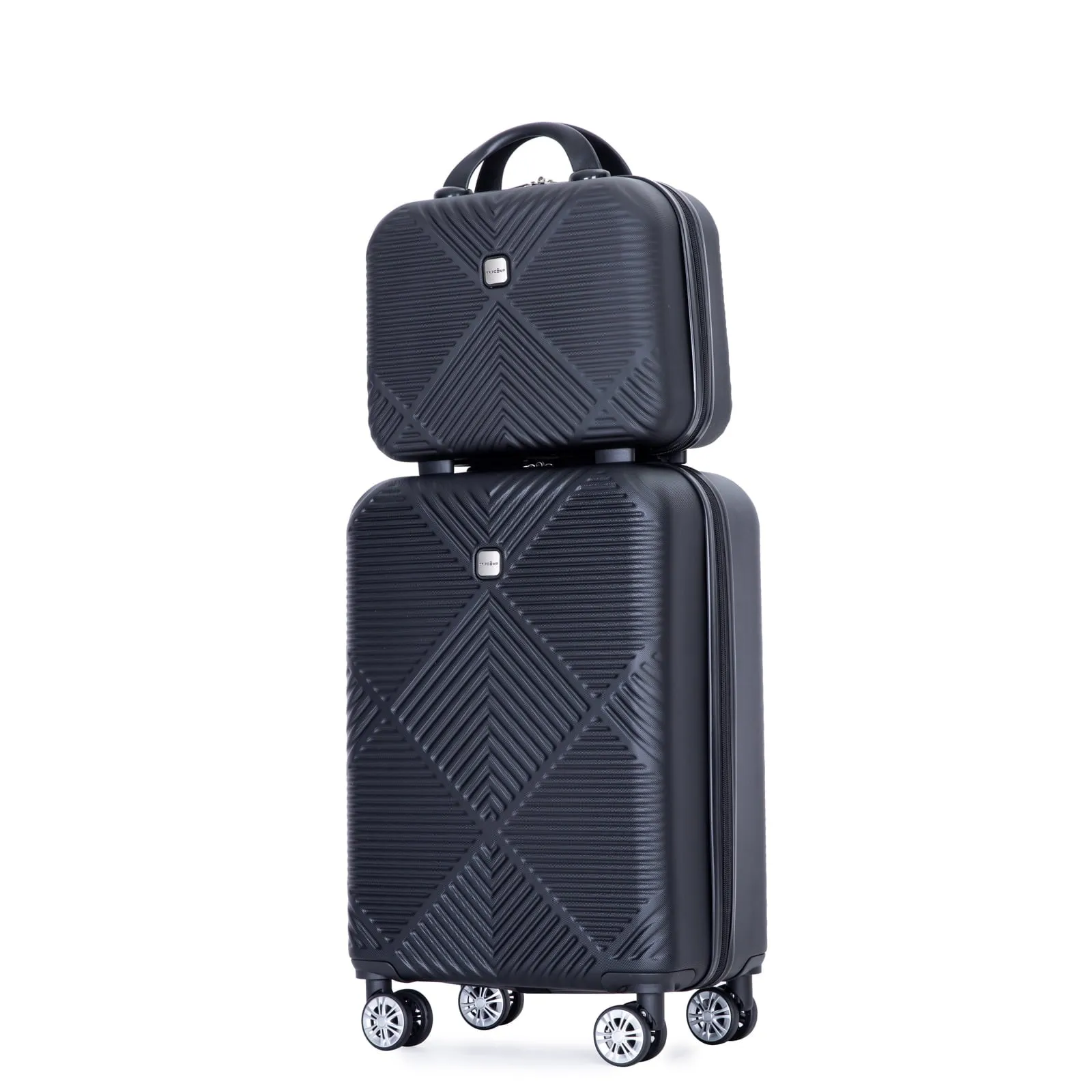 Tripcomp 2302-2Black 2 Pcs Hardside Suitcase with Spinner Wheels Lightweight Carry On Luggage, Black, 14"/20"