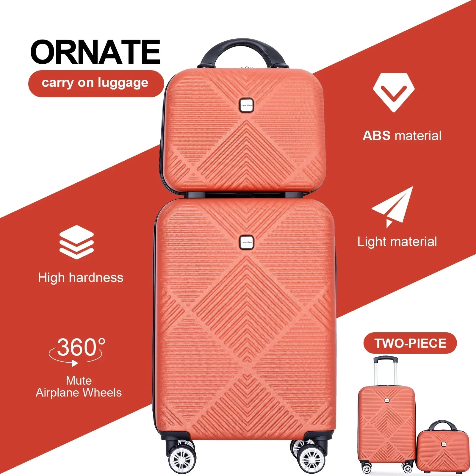 Tripcomp 2302-2Dark Orange 2 Piece Suitcase Set (14/20/)Hardside Suitcase with Spinner Wheels Carry On Luggage