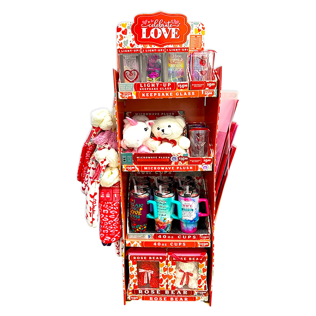 Valentine's Day Glass and Gift Assortment Floor Display - 57 Pieces Per Retail Ready Display 88573