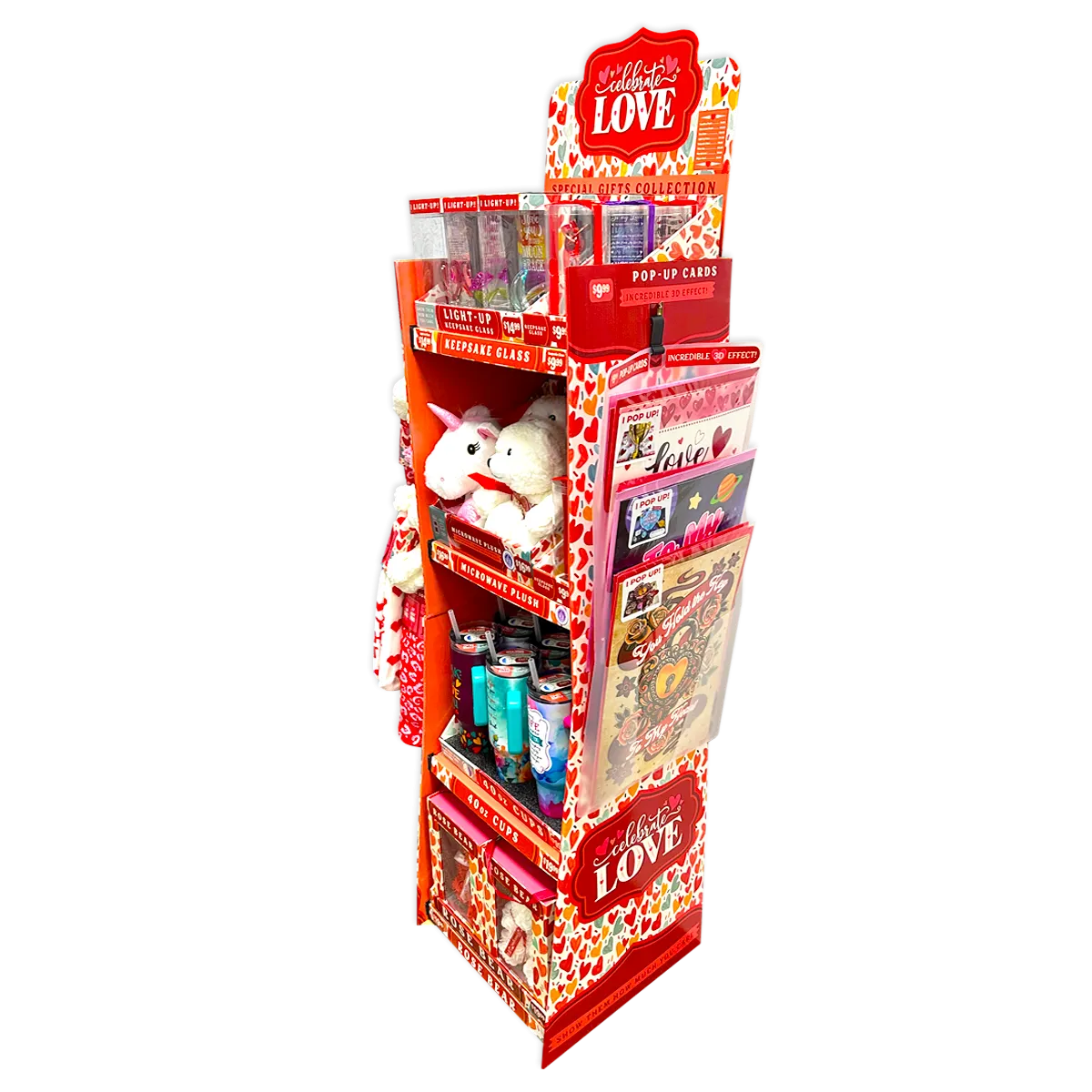 Valentine's Day Glass and Gift Assortment Floor Display - 57 Pieces Per Retail Ready Display 88573