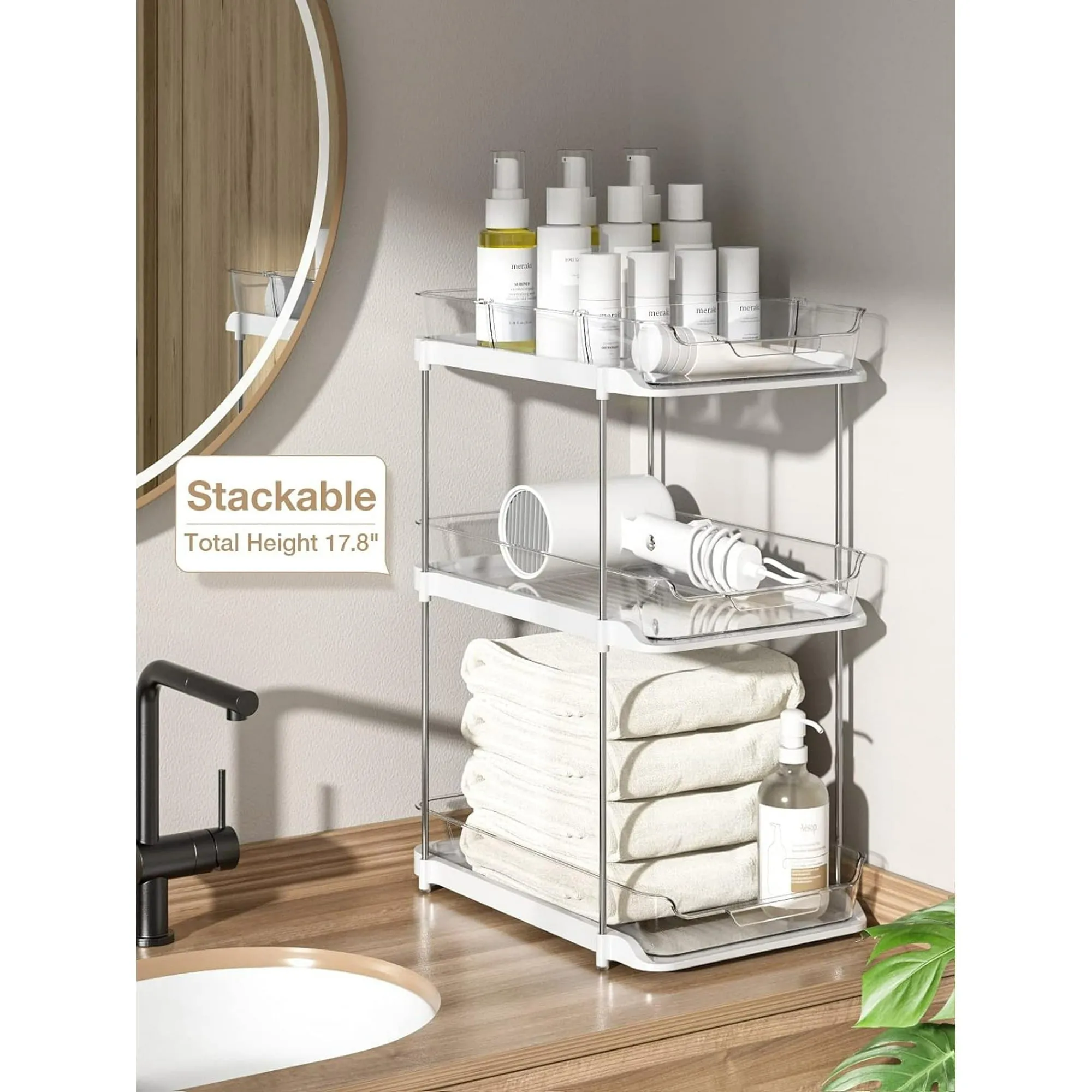 Vqjtcvly 2-Tier Multi-Purpose Bathroom Under Sink Organizer & Storage, Set of 2