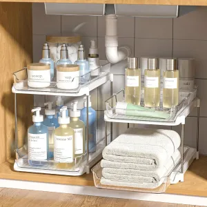Vqjtcvly 2-Tier Multi-Purpose Bathroom Under Sink Organizer & Storage, Set of 2