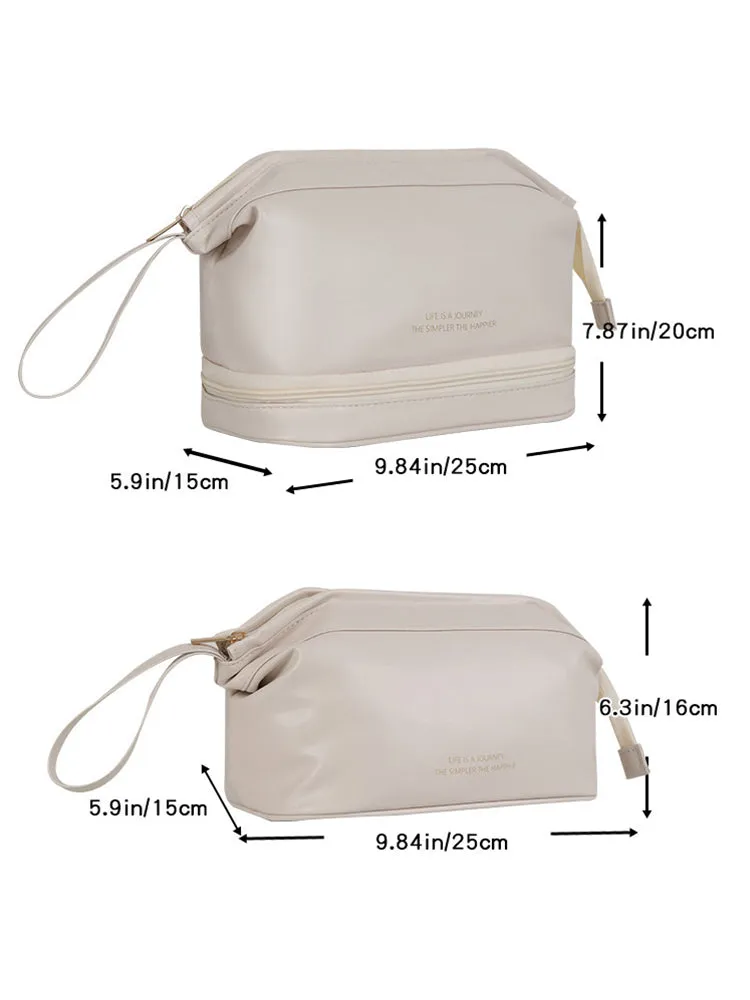 Women's Faux Leather Travel Portable Large Capacity Cosmetic Wash Storage Bag