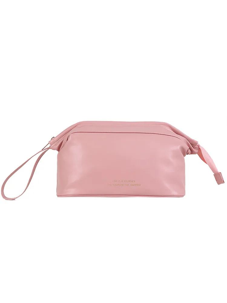 Women's Faux Leather Travel Portable Large Capacity Cosmetic Wash Storage Bag