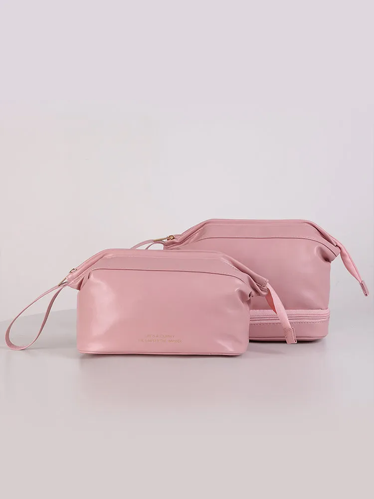 Women's Faux Leather Travel Portable Large Capacity Cosmetic Wash Storage Bag
