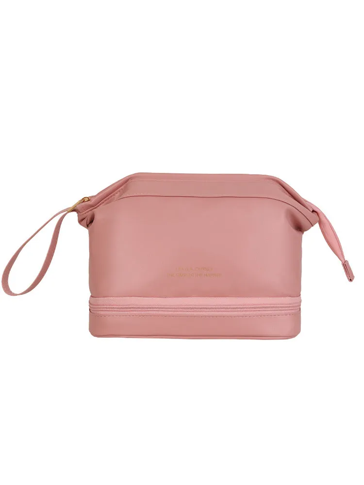 Women's Faux Leather Travel Portable Large Capacity Cosmetic Wash Storage Bag