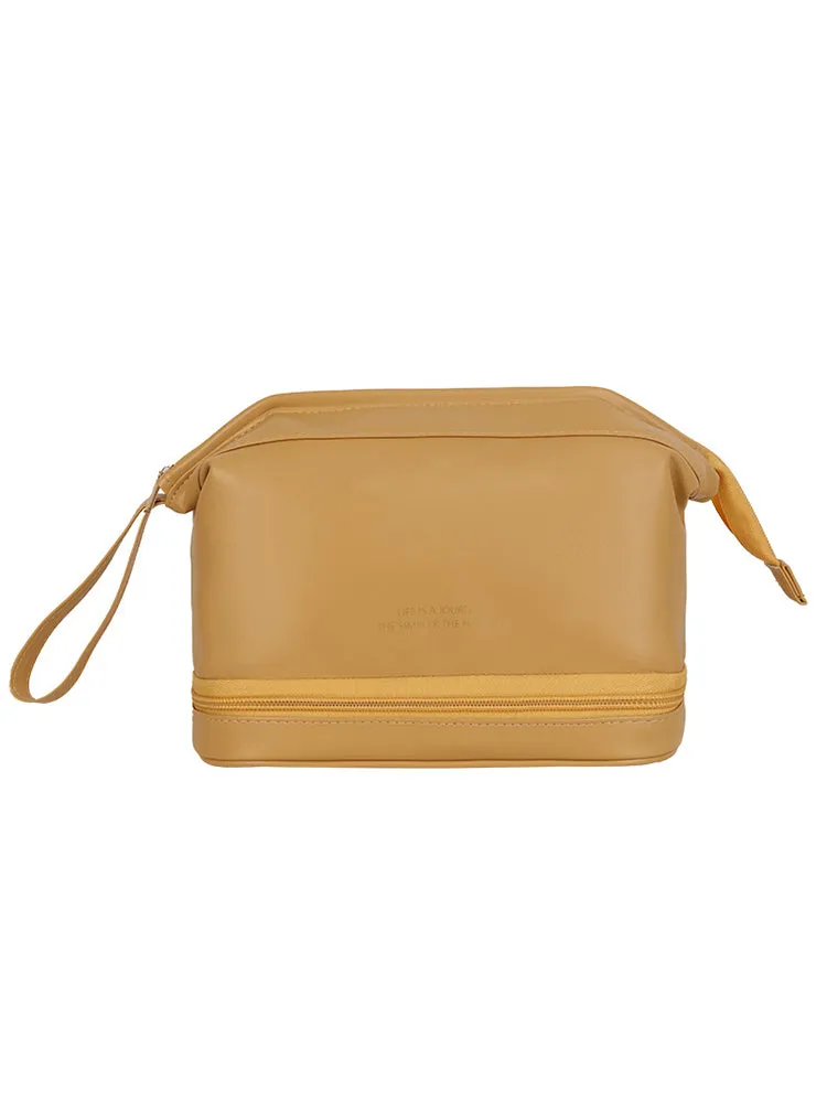 Women's Faux Leather Travel Portable Large Capacity Cosmetic Wash Storage Bag