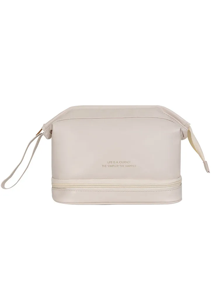 Women's Faux Leather Travel Portable Large Capacity Cosmetic Wash Storage Bag