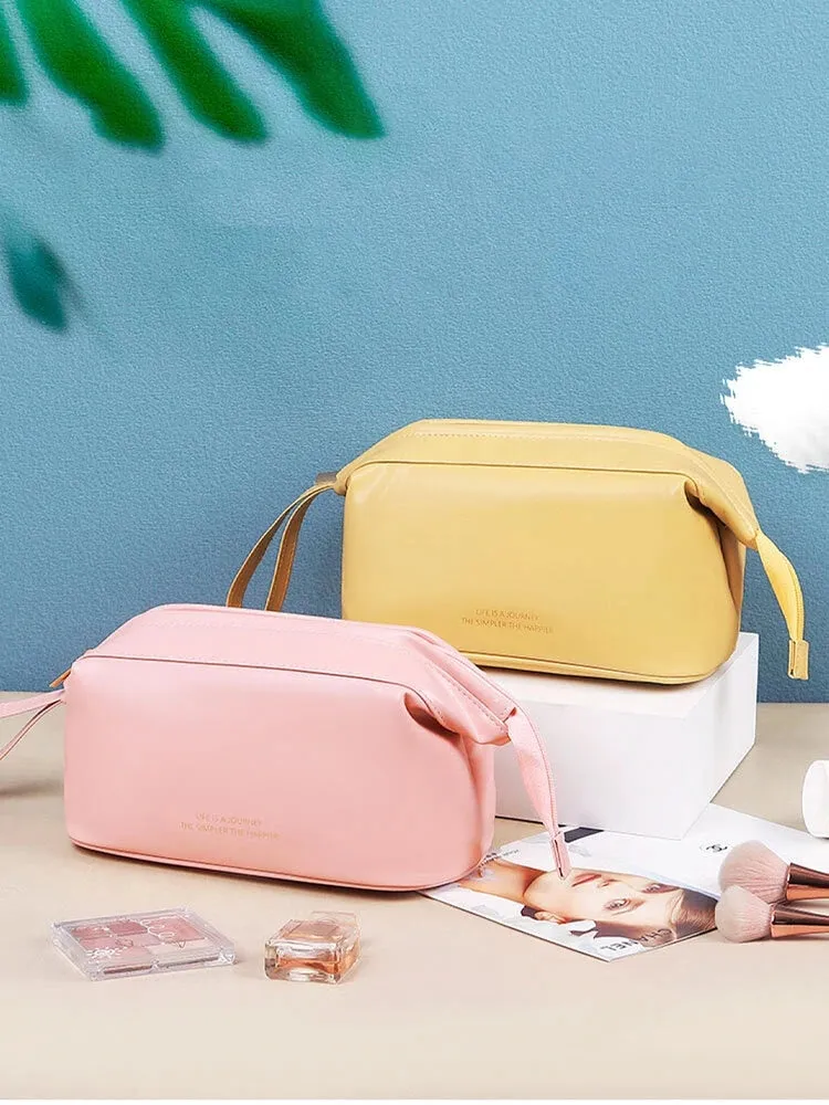 Women's Faux Leather Travel Portable Large Capacity Cosmetic Wash Storage Bag