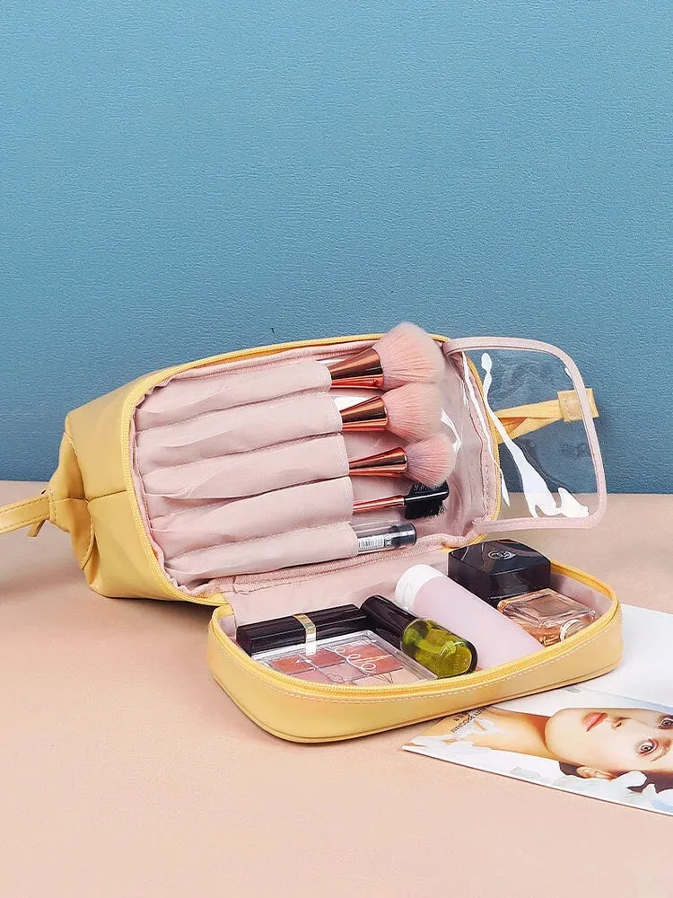 Women's Faux Leather Travel Portable Large Capacity Cosmetic Wash Storage Bag