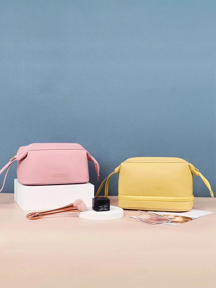 Women's Faux Leather Travel Portable Large Capacity Cosmetic Wash Storage Bag