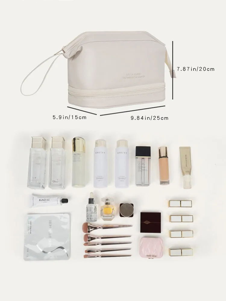 Women's Faux Leather Travel Portable Large Capacity Cosmetic Wash Storage Bag