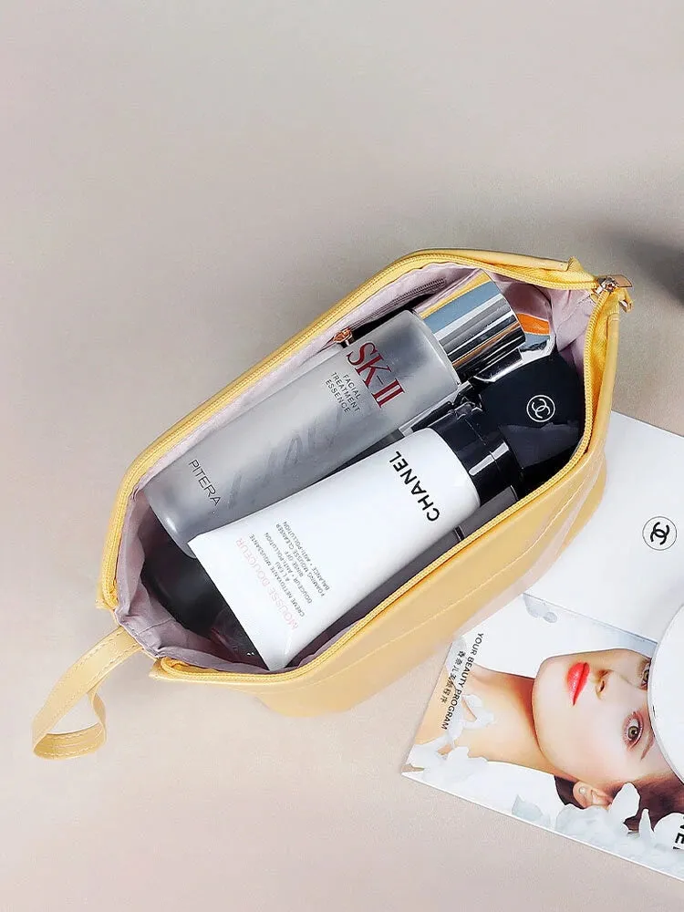 Women's Faux Leather Travel Portable Large Capacity Cosmetic Wash Storage Bag