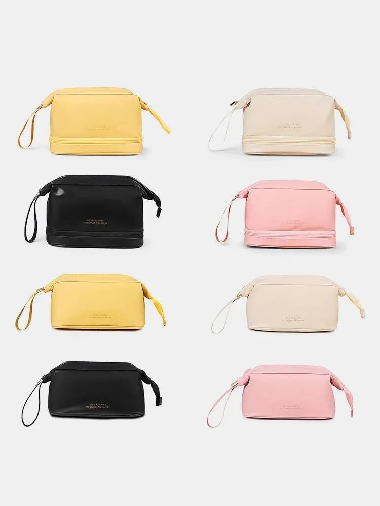 Women's Faux Leather Travel Portable Large Capacity Cosmetic Wash Storage Bag