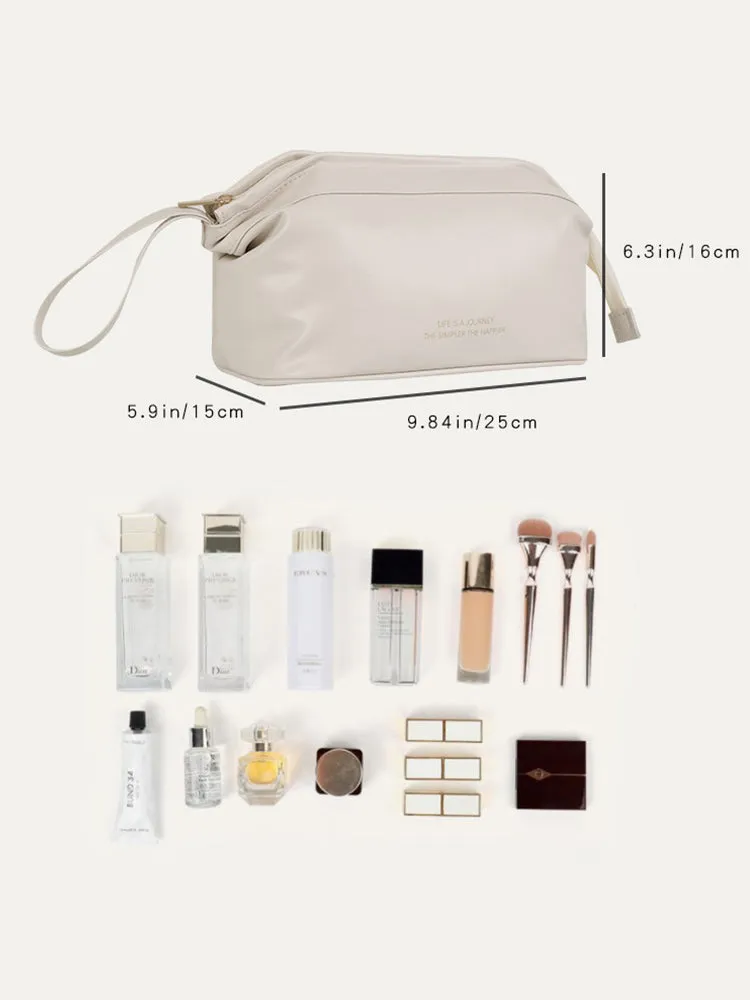 Women's Faux Leather Travel Portable Large Capacity Cosmetic Wash Storage Bag