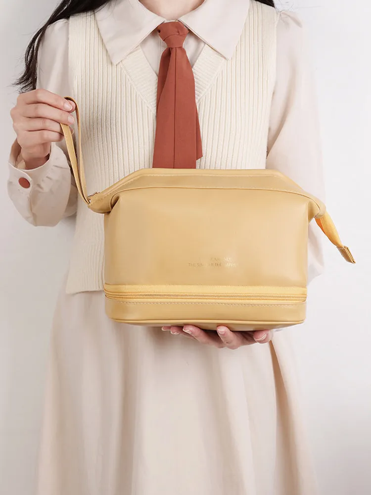 Women's Faux Leather Travel Portable Large Capacity Cosmetic Wash Storage Bag