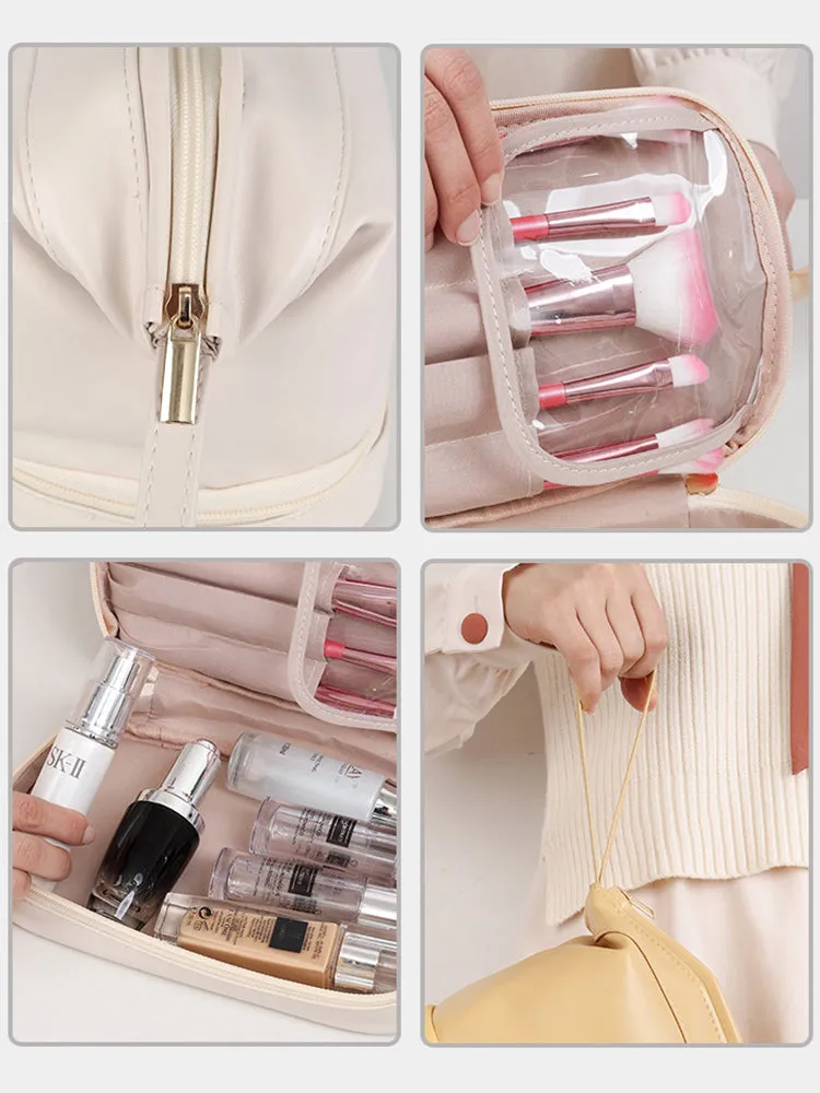 Women's Faux Leather Travel Portable Large Capacity Cosmetic Wash Storage Bag