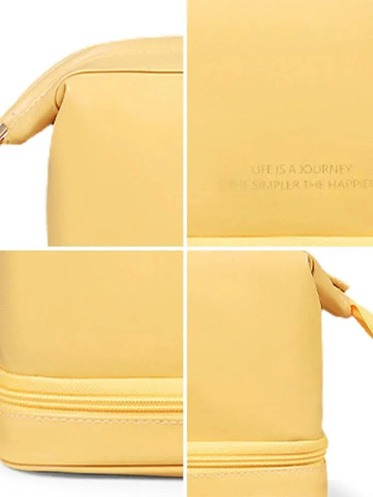 Women's Faux Leather Travel Portable Large Capacity Cosmetic Wash Storage Bag