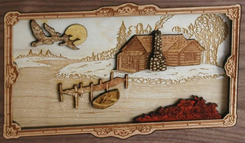 Wood Companion Urn with 3 Dimensional Inlay Art Scene