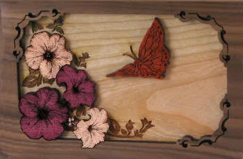 Wood Companion Urn with 3 Dimensional Inlay Art Scene