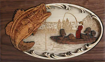 Wood Companion Urn with 3 Dimensional Inlay Art Scene