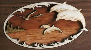 Wood Companion Urn with 3 Dimensional Inlay Art Scene