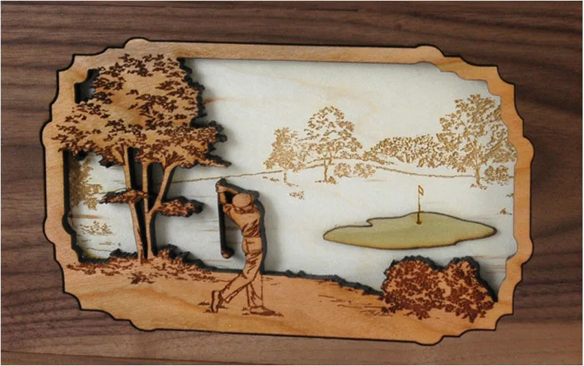 Wood Companion Urn with 3 Dimensional Inlay Art Scene