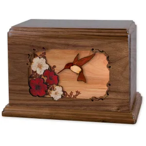 Wood Companion Urn with 3 Dimensional Inlay Art Scene