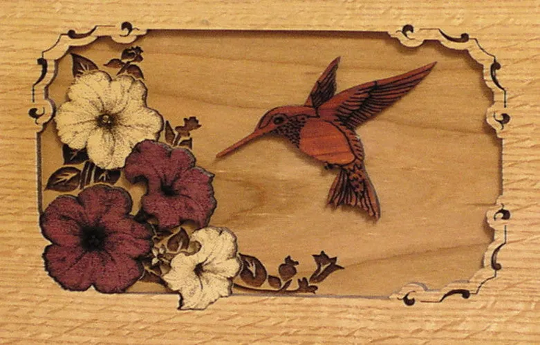 Wood Companion Urn with 3 Dimensional Inlay Art Scene