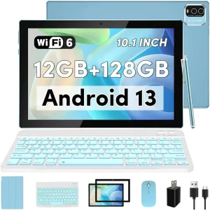 YQSavior 10.1" 12GB RAM 128GB Storage tablet Android13, Blue